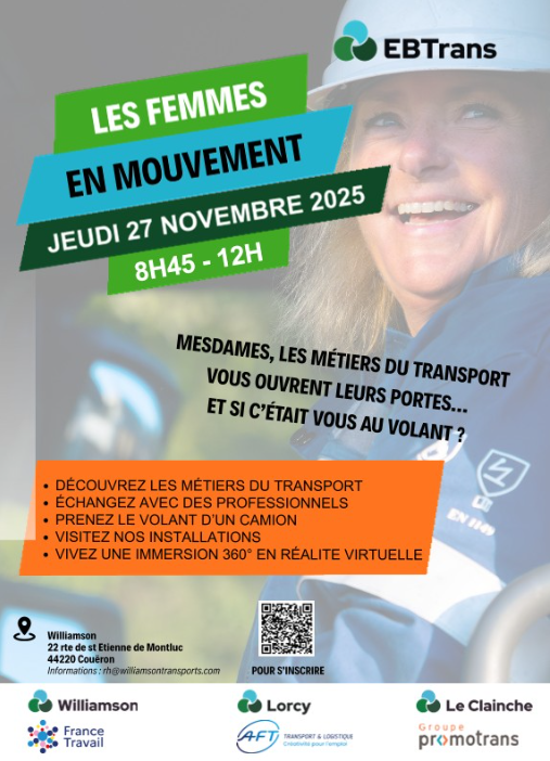 Les femmes prennent le volant !   Le 27 novembre, nos filiales WILLIAMSON TRANSPORTS, LORCY et Transports Le Clainche ouvrent le…